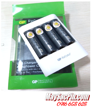 Bộ sạc pin AA GP Recyko GPU411210AAHCBFRE-2GBEA4, cổng sạc USB, Kèm sẳn 4 pin GP Recyko Pro AA2000mAh 1.2v chính hãng |HẾT HÀNG