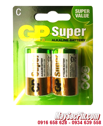 Pin trung C 1.5V Alkaline GP14A-2U2 _Pin GP14A-2U2 Super Alkaline chính hãng _Vỉ 2viên
