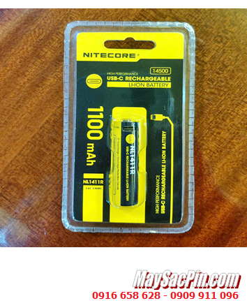 Nitecore NL1411R, Pin sạc 3.7v 14500 Li-ion Nitecore NL1411R (1100mAh, 3.96Wh /Thân có cổng sạc USB-Type C