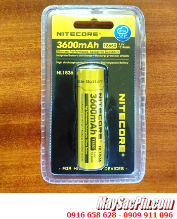 Nitecore NL1836; Pin sạc 18650 lithium 3.7v-Max 4.2v Nitecore NL1836 (3600mAh Nội trở 12.96Wh, 3A)